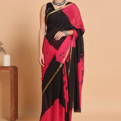 Black & Pink Tie & Dye Cotton Saree with Zari Border
