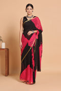 Black & Pink Tie & Dye Cotton Saree with Zari Border