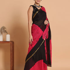 Black & Pink Tie & Dye Cotton Saree with Zari Border