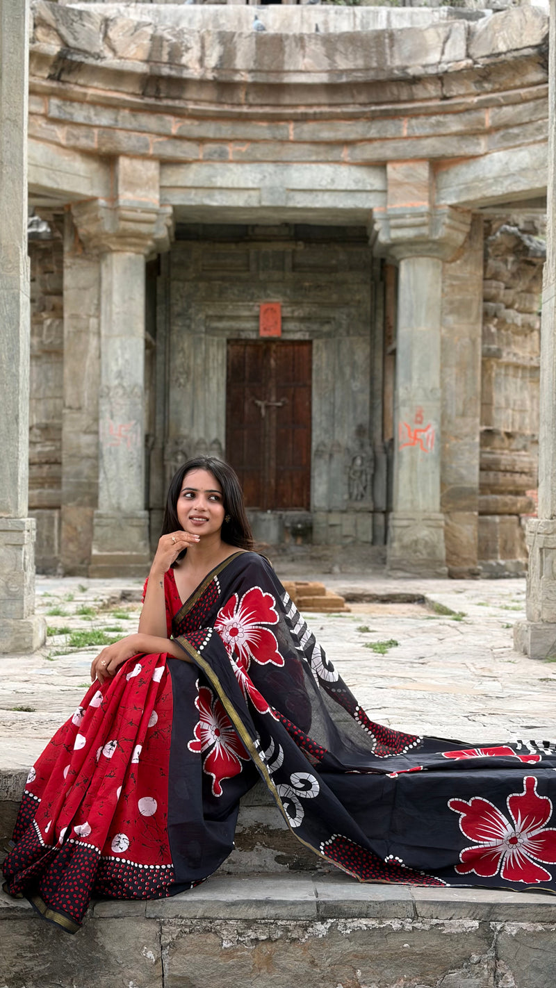 Printed Cotton MulMul Saree with Zari Border