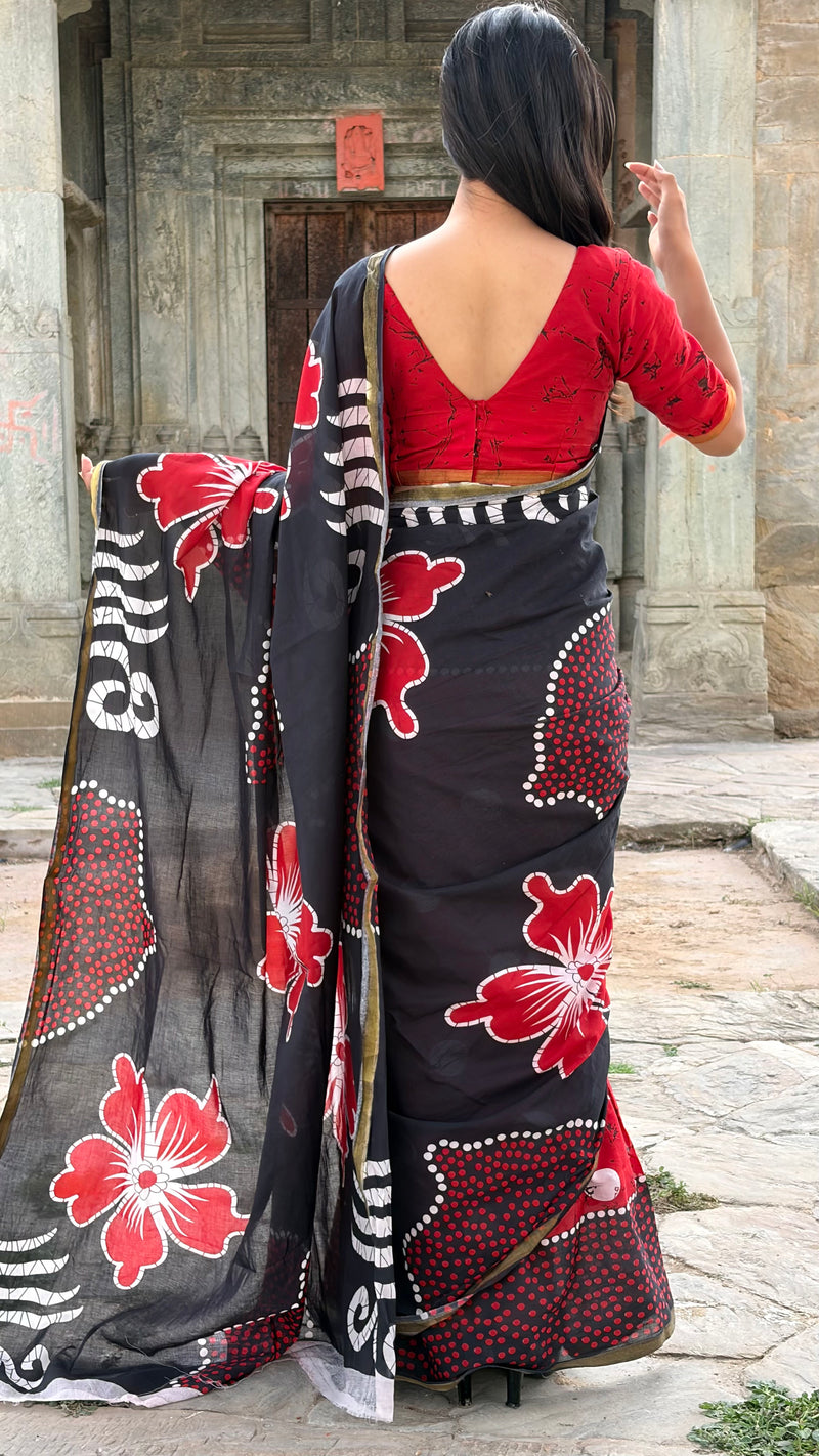 Printed Cotton MulMul Saree with Zari Border