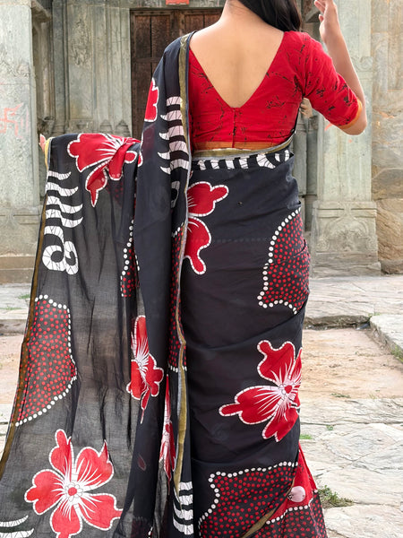 Printed Cotton MulMul Saree with Zari Border
