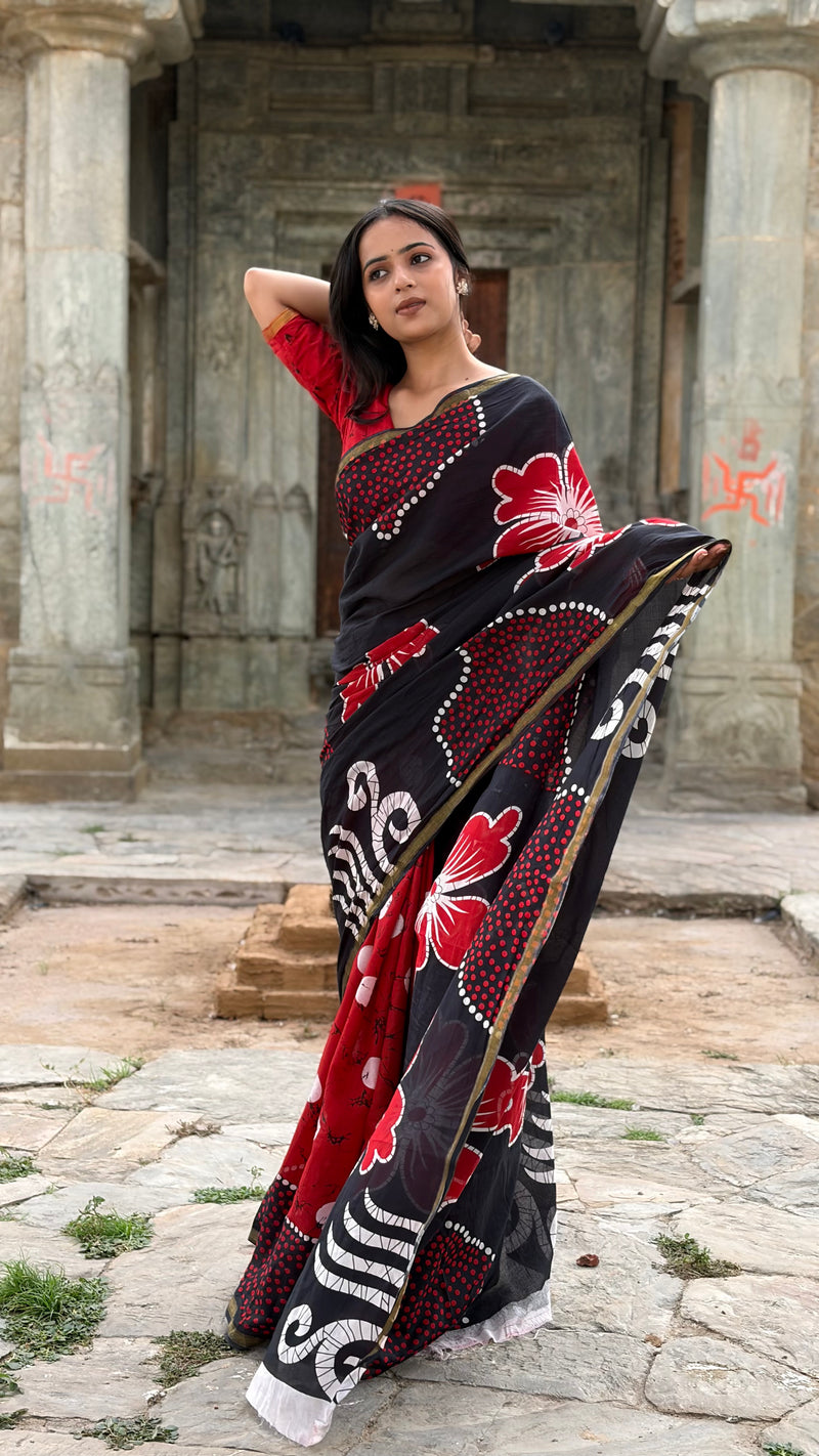 Printed Cotton MulMul Saree with Zari Border