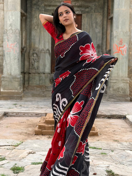Printed Cotton MulMul Saree with Zari Border