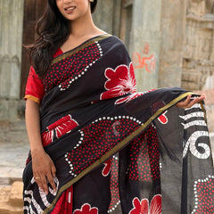 Printed Cotton MulMul Saree with Zari Border