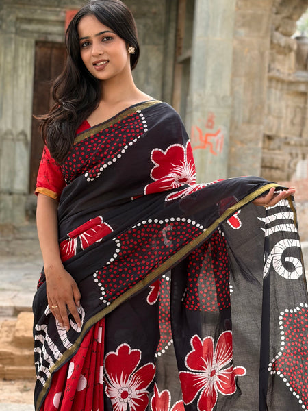 Printed Cotton MulMul Saree with Zari Border