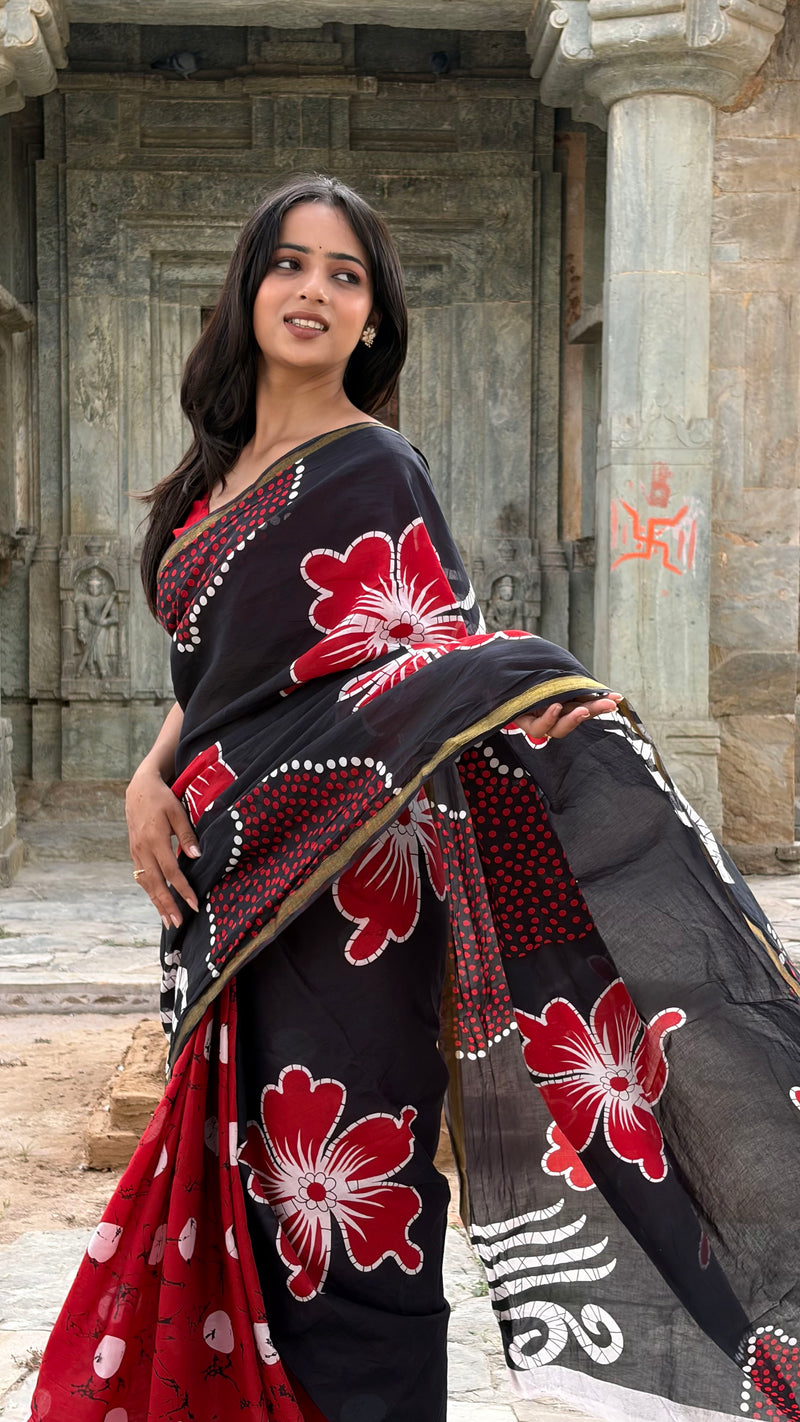 Printed Cotton MulMul Saree with Zari Border