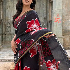 Printed Cotton MulMul Saree with Zari Border
