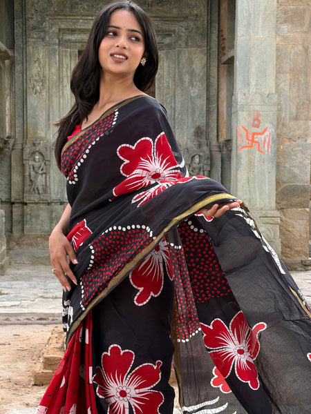 Printed Cotton MulMul Saree with Zari Border
