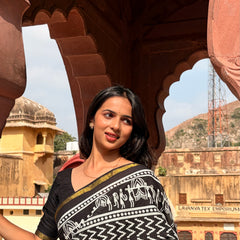 Black Cotton MulMul Saree with Zari Border