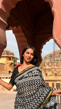 Black Cotton MulMul Saree with Zari Border