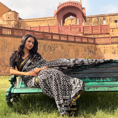 Black Cotton MulMul Saree with Zari Border