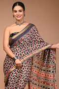 Black Cotton MulMul Maheshwari Border Saree