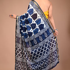 Blue Pahad Pure Cotton Maheswari Border Saree