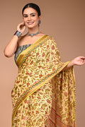 Cream Pure Cotton Maheswari Border Floral Saree