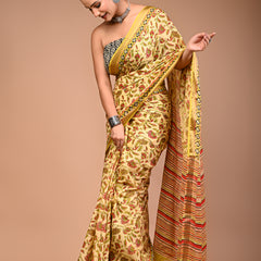 Cream Pure Cotton Maheswari Border Floral Saree