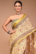 Cream Cotton Saree with Maheshwari Border