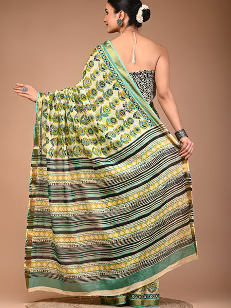 Green Pure Cotton Maheswari Border Printed Saree