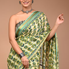 Green Pure Cotton Maheswari Border Printed Saree