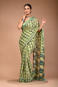 Green Pure Cotton Maheswari Border Printed Saree