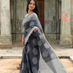 Print Cotton MulMul Saree with Zari Border
