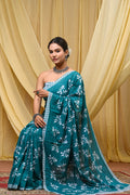 Women's Aqua Blue Khajur Pattern Pure Cotton Mulmul Saree