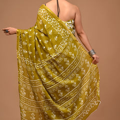 Lovwear Aarohi Premium Cotton MulMul Saree with Rich Zari Border - Pleats & Full Length View