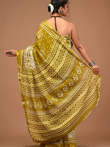 Lovwear Myra Cotton MulMul Saree with Elegant Zari Border - Front View