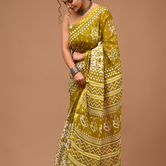 Lovwear Myra Cotton MulMul Saree with Elegant Zari Border - Pleats & Full Length View