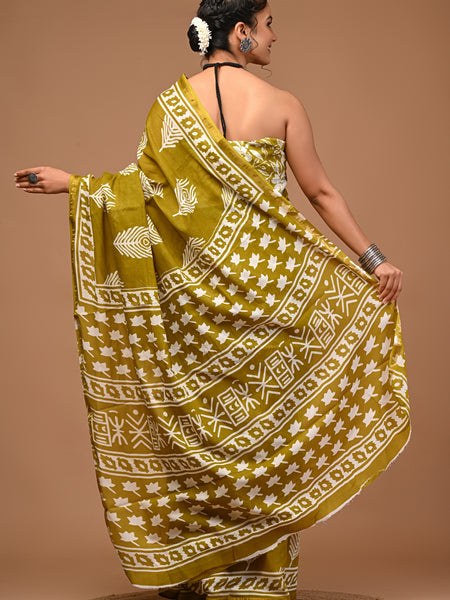 Lovwear Avni Pure Cotton MulMul Saree with Rich Zari Border - Front View