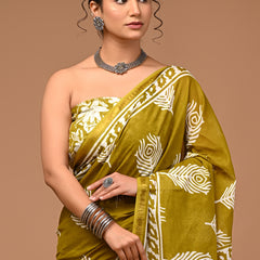 Lovwear Avni Pure Cotton MulMul Saree with Rich Zari Border - Fabric Texture View