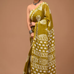 Lovwear Avni Pure Cotton MulMul Saree with Rich Zari Border - Pleats & Full Length View