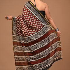 Lovwear Anvika Coffee Brown Cotton MulMul Saree with Elegant Zari Border - Front View
