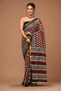 Lovwear Anvika Coffee Brown Cotton MulMul Saree with Elegant Zari Border