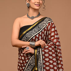 Lovwear Anvika Coffee Brown Cotton MulMul Saree with Elegant Zari Border - Fabric Texture View