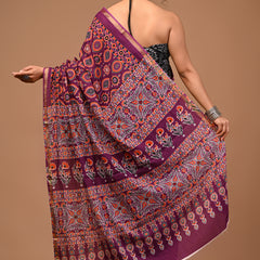 Lovwear Saanvi Purple & Rust Orange Cotton Mulmul Saree with Rich Zari Border - Front View