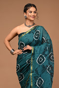 Lovwear Anvika Peacock Green Cotton Mulmul Saree with Rich Zari Border