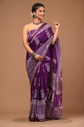 Lovwear Kiara Royal Purple Printed Cotton Mulmul Saree with Zari Border