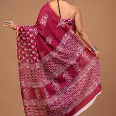Lovwear Aarohi Wine Pink Cotton Mulmul Saree with Golden Zari Border - Front View