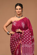 Lovwear Aarohi Wine Pink Cotton Mulmul Saree with Golden Zari Border