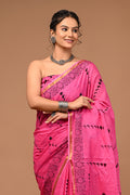 Lovwear Anaya Hot Pink Cotton Mulmul Saree with Elegant Zari Border
