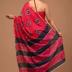 Lovwear Aarohi Rani Pink Cotton Mulmul Saree with Rich Golden Zari Border - Front View