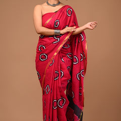 Lovwear Aarohi Rani Pink Cotton Mulmul Saree with Rich Golden Zari Border - Pallu & Border Detail View
