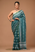 Lovwear Green Fish Motif Cotton MulMul Saree with Zari Border