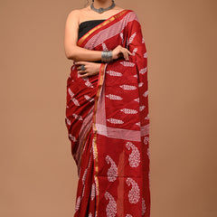 Lovwear Maroon Kantha Work Cotton MulMul Saree with Zari Border - Pallu & Border Detail View