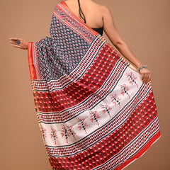 Lovwear Grey Classic Booti Cotton MulMul Saree with Zari Border - Front View