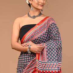 Lovwear Grey Classic Booti Cotton MulMul Saree with Zari Border - Pallu & Border Detail View