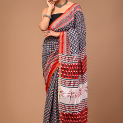 Lovwear Grey Classic Booti Cotton MulMul Saree with Zari Border - Fabric Texture View