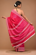 Lovwear Pink White Tree Cotton MulMul Saree with Zari Border