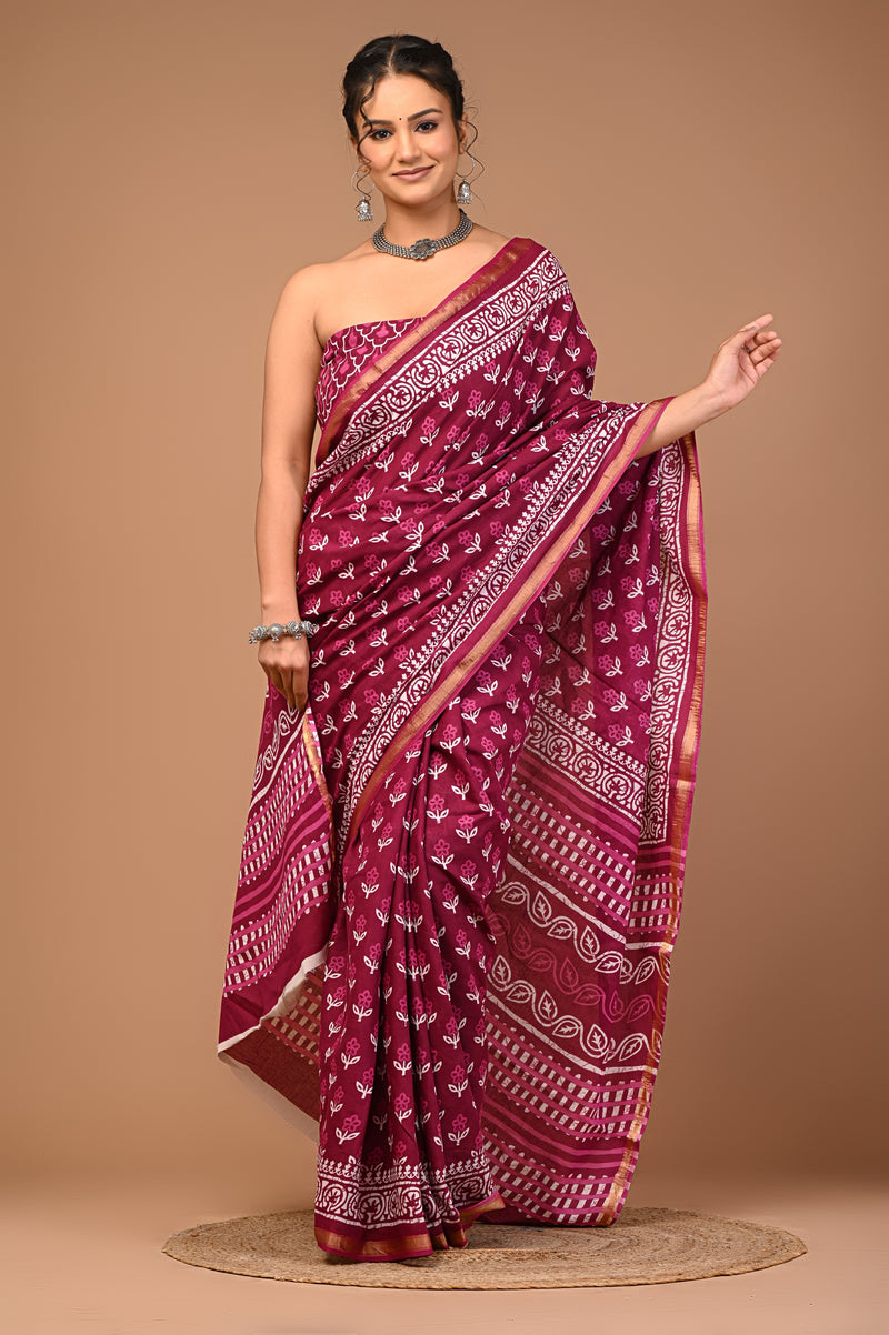 Lovwear Purple V-Shape Geometric Cotton MulMul Saree with Zari Border - Pallu & Border Detail View